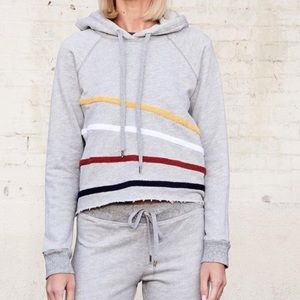 Sundry Gray Chenille Stripes Cropped Hoodie